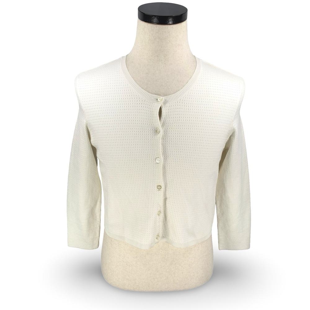 Dorothee Schumacher Off White Textured Knit Button Front Cropped Cardigan Size 4